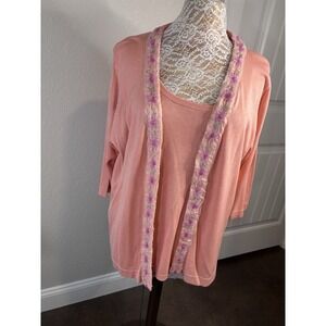 Karen Kane Monet's Garden Women's Silk Blend Cardigan 1X & Tank 2X Peach NWT